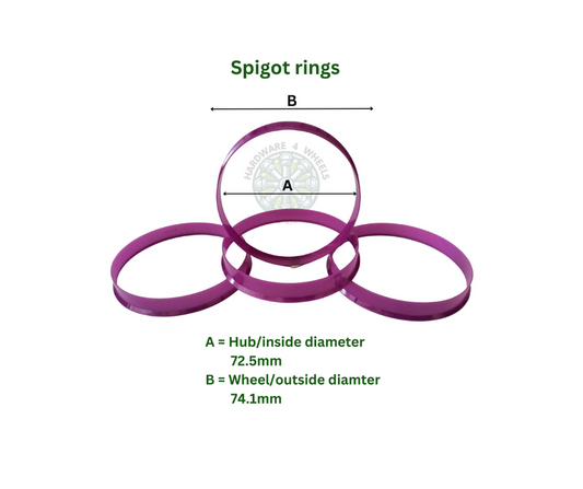 Spigot rings 72.5mm to 74.1mm - set of 4
