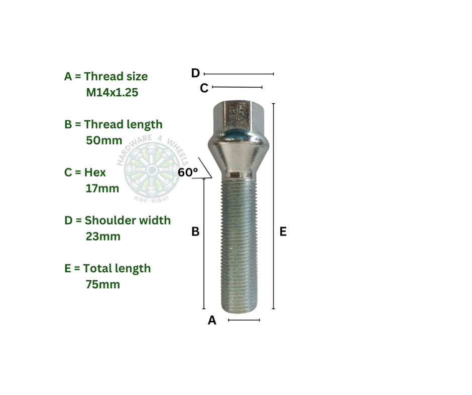 Wheel bolts M14x1.25x50mm (BMW, Mini Cooper & Toyota Supra)