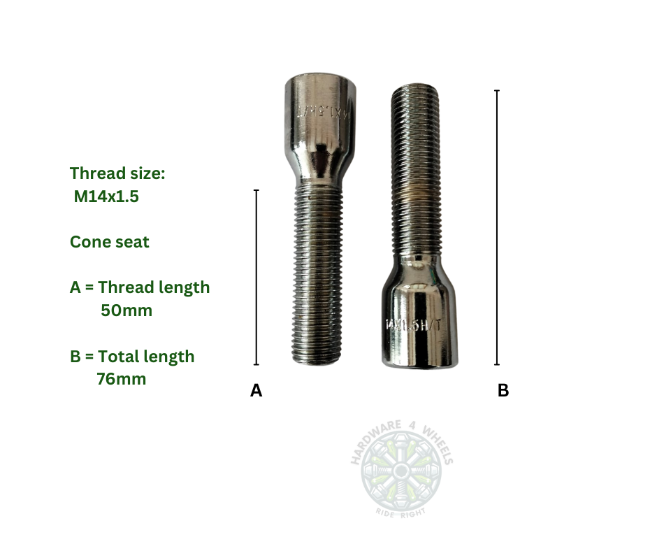 Tuner wheel bolts M14x1.5x50 - cone seat - set of 10