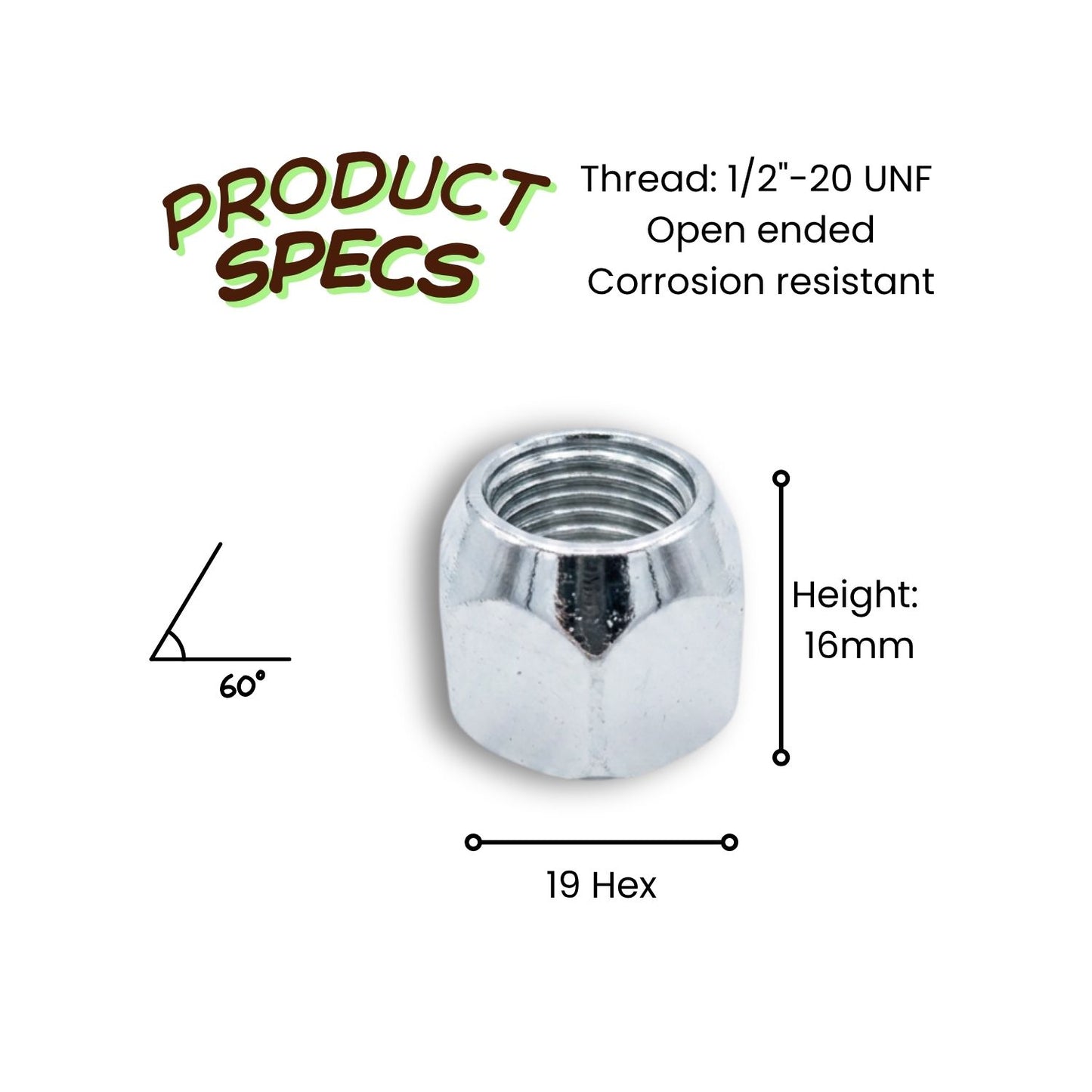 1/2"-20 UNF Open End Wheel Nut (19mm Hex)