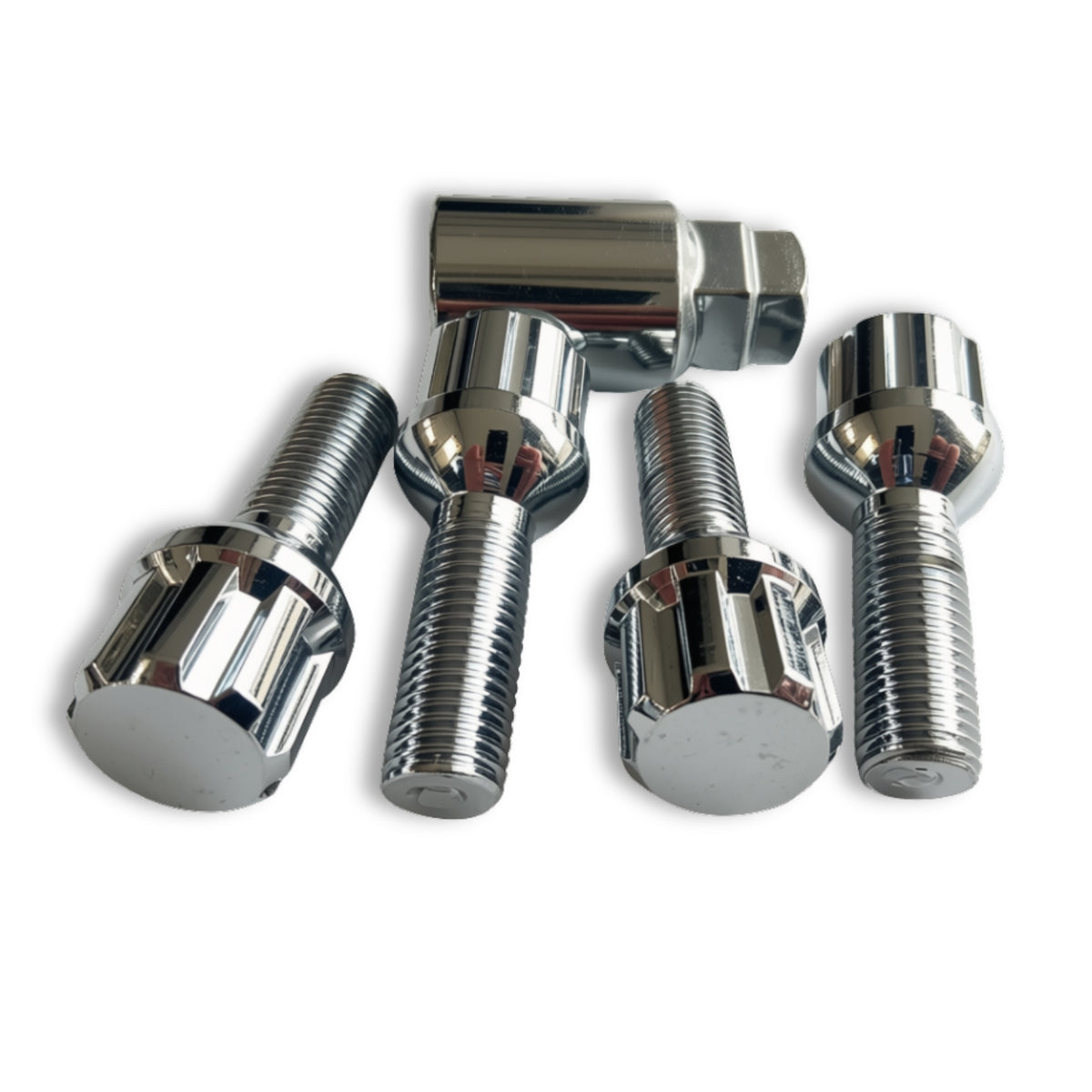 M12x1.5 Lock Security Wheel Bolts | Ball Seat | 30mm Thread Length | Chrome Plated (Set of 4 + Key)