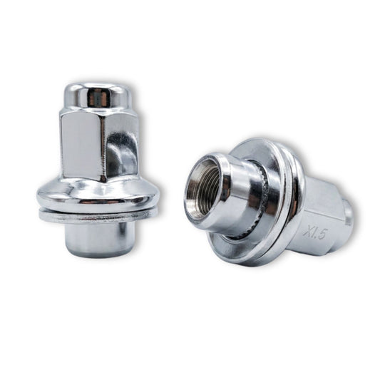 M12x1.5 Shank Flat Face Closed End Wheel Nut with Washer (21mm Hex - Chrome Finish)