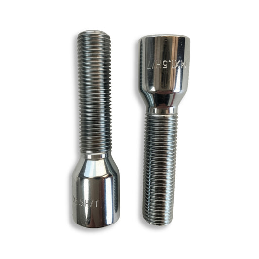 M14x1.5 Extra-Long Tuner Wheel Bolt | 50mm Thread Length | Slim Head (20mm OD) | Cone Seat | Chromed