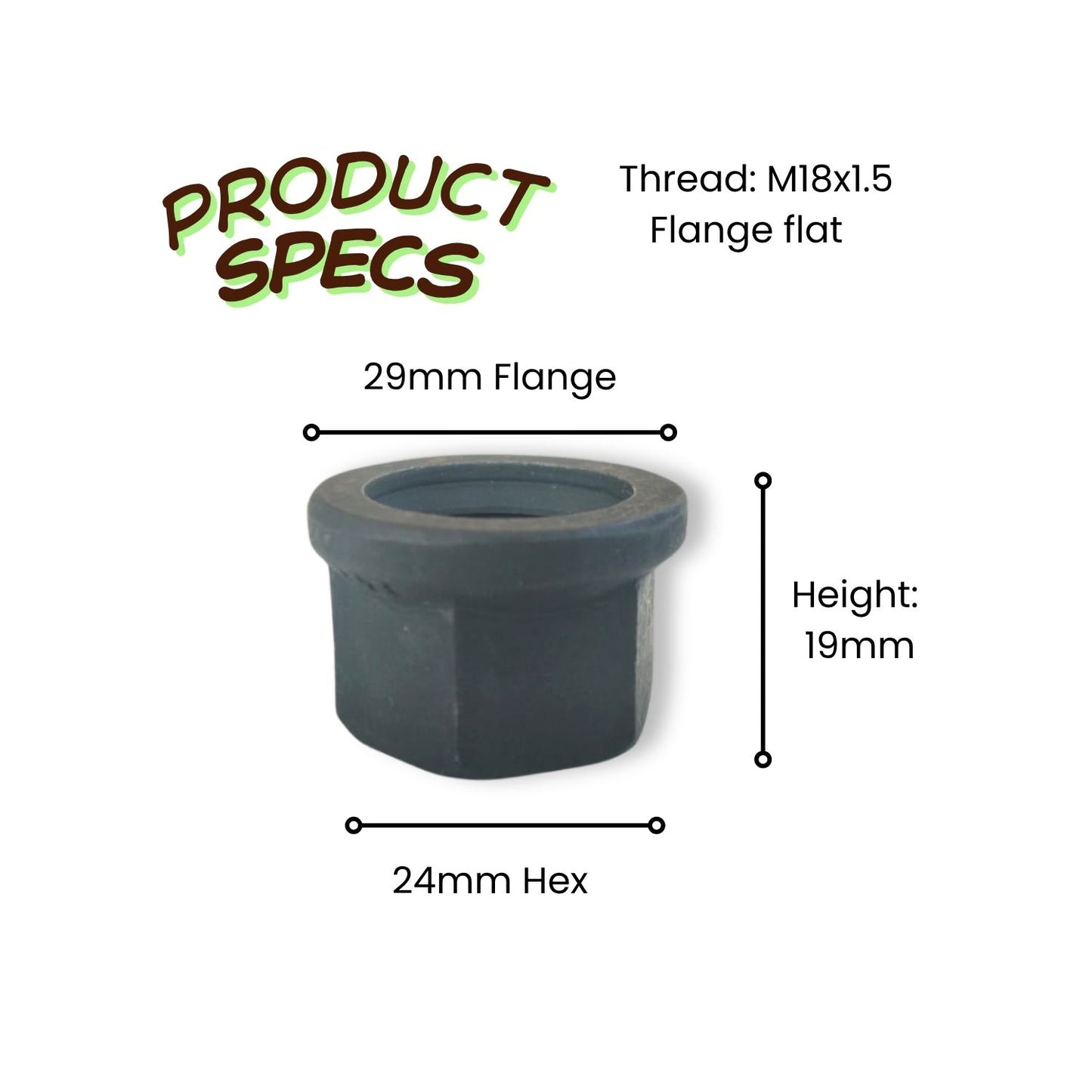 M18x1.5 Flange Flat Wheel Nut (Black Finish) – Heavy Duty & Agricultural