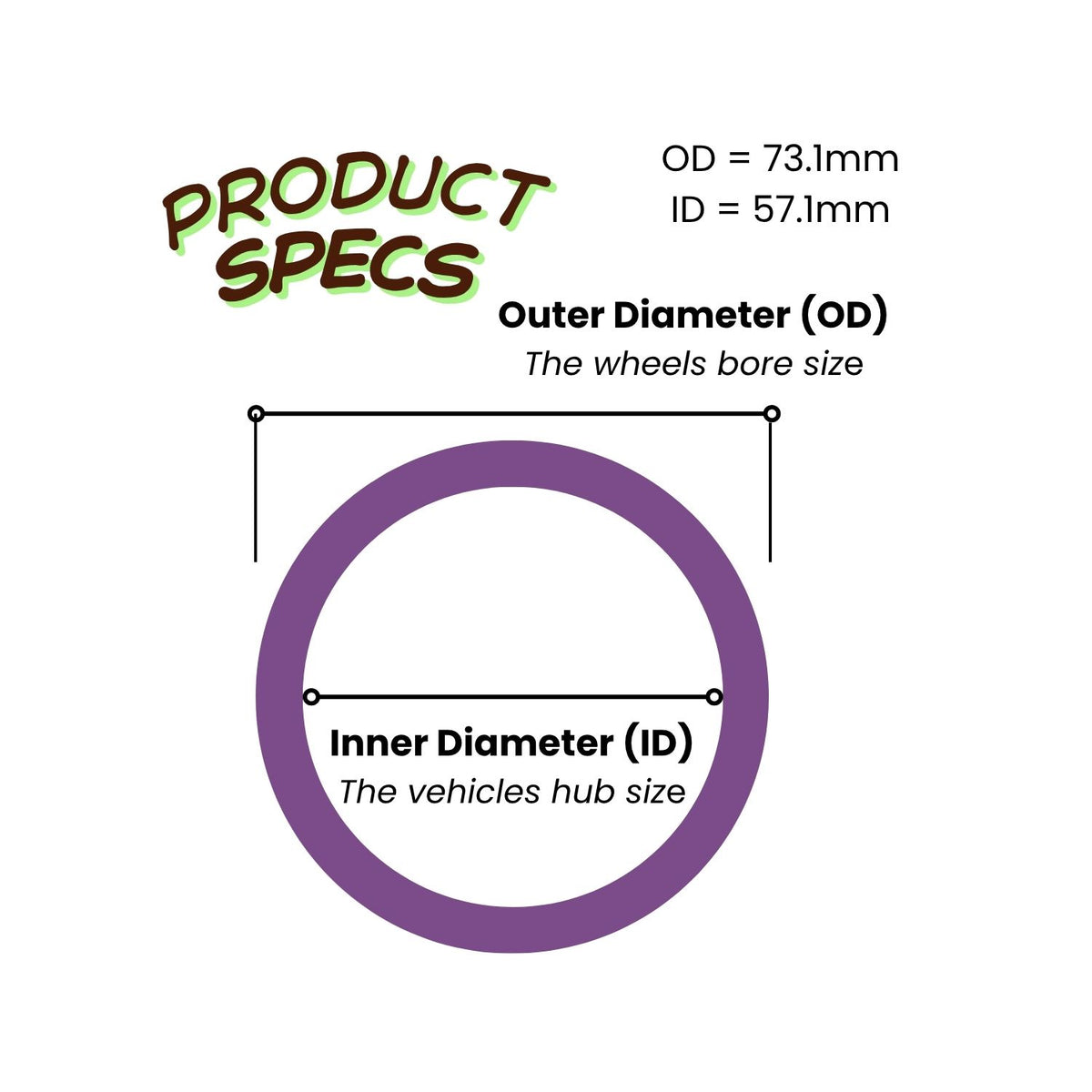 Hub-Centric Spigot Rings | 73.1mm OD (Wheel) to 57.1mm ID (Hub) | Hard-Wearing Nylon (Set of 4)