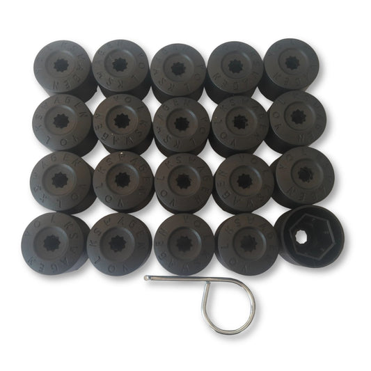 Black Wheel Bolt Covers & Removal Tool Pack | 17mm Hex | 20-Piece Set for VW Golf & Polo